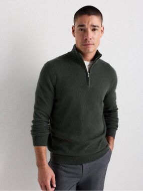 Quince Men's Quarter Zip Sweater in Moss Size Large